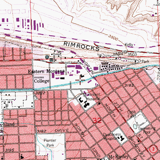 Topographic Map of Montana State University Billings University Police, MT