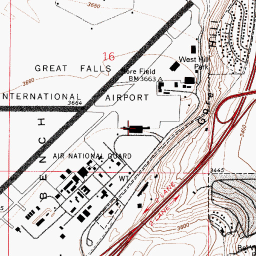 Topographic Map of Great Falls International Airport Police, MT