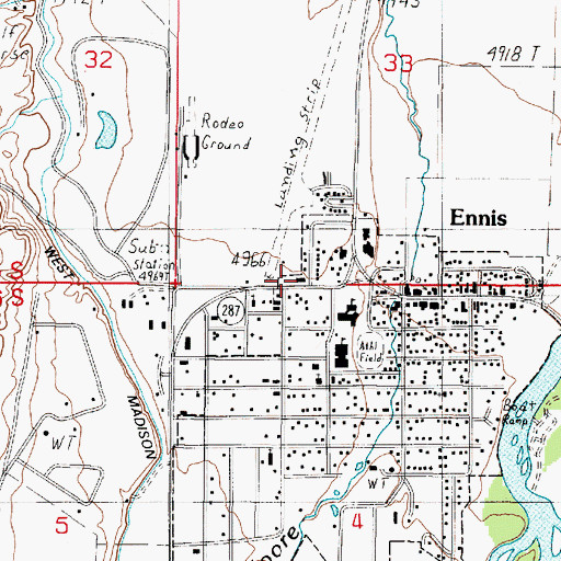 Topographic Map of Ennis Police Department, MT
