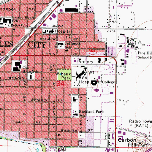 Topographic Map of Montana Highway Patrol District V Miles City Office, MT