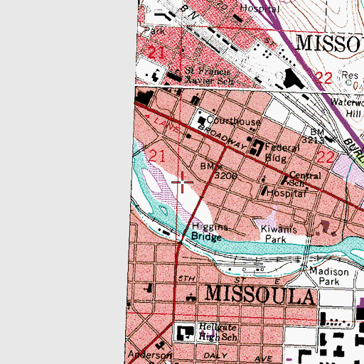 Topographic Map of Federal Bureau of Investigation Missoula Office, MT