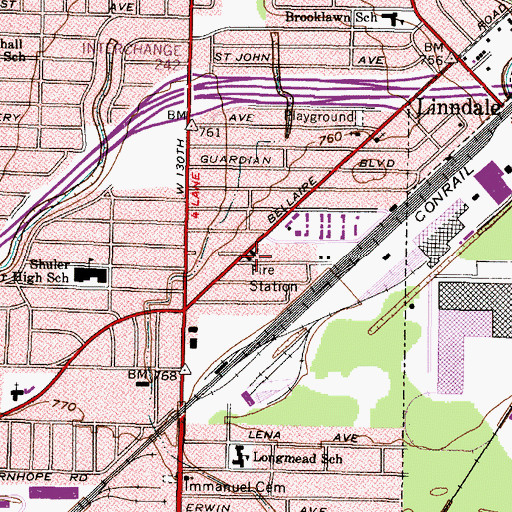 Topographic Map of Cleveland Fire Department Station 38, OH