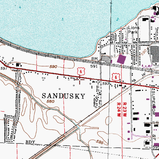 Topographic Map of Sandusky Fire Department Station 7, OH
