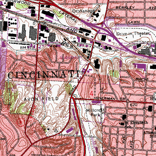 Topographic Map of Cincinnati Fire Department - Station 9, OH