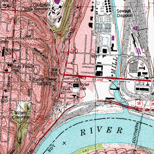 Topographic Map of Cincinnati Fire Department Station 17, OH