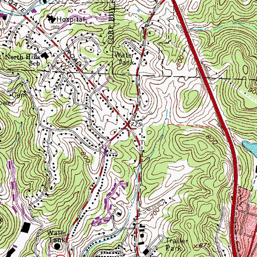 Topographic Map of Marietta Fire Department Station 3, OH