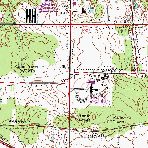 Topographic Map of Broadview Heights Fire Department Station 2, OH