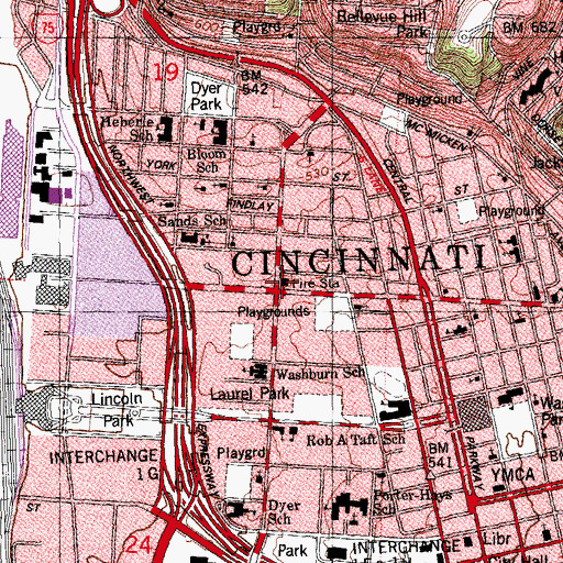Topographic Map of Cincinnati Fire Department - Station 29, OH