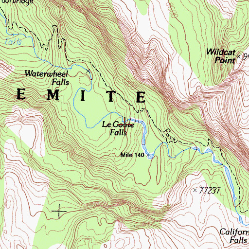 Topographic Map of Le Conte Falls, CA