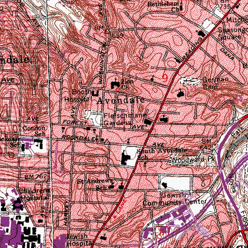 Topographic Map of Cincinnati Fire Department - Station 32, OH
