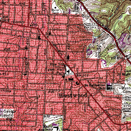 Topographic Map of Cincinnati Fire Department Station 35, OH
