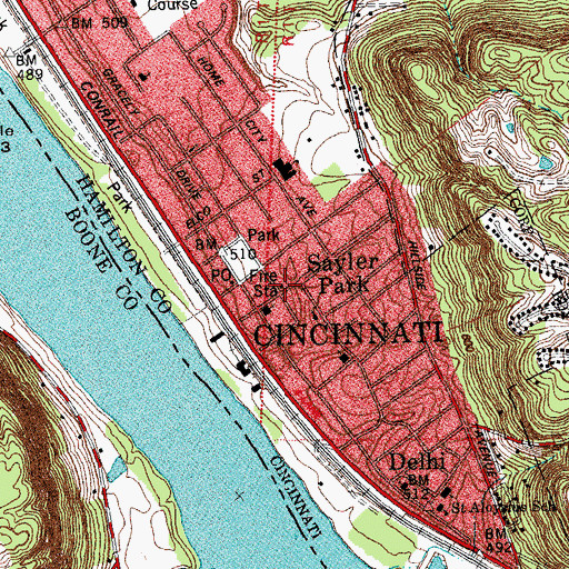 Topographic Map of Cincinnati Fire Department - Station 50, OH