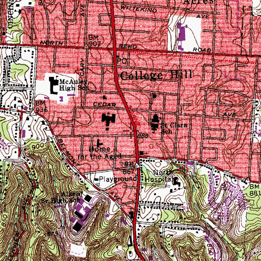 Topographic Map of Cincinnati Fire Department - Station 51, OH