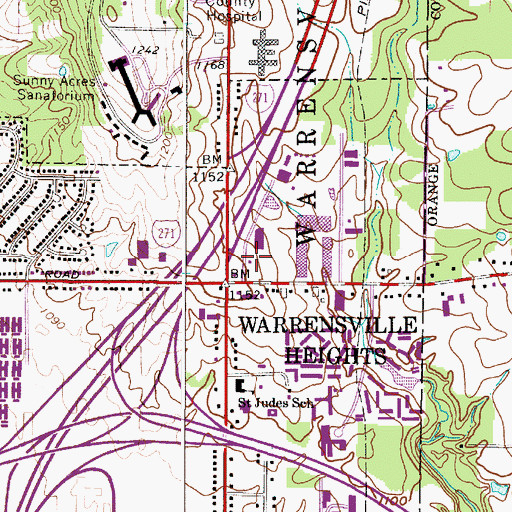 Topographic Map of Warrensville Heights Fire Department Station 2, OH