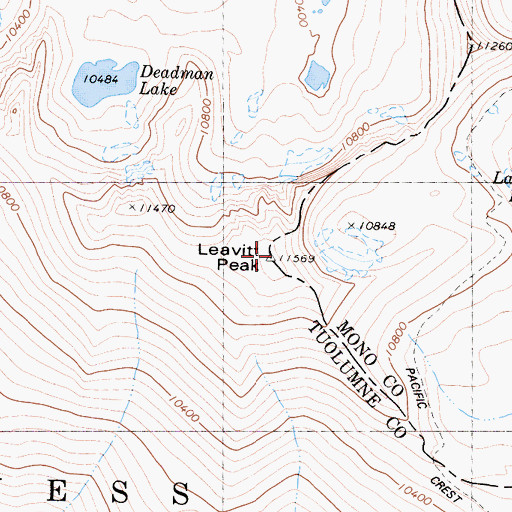 Topographic Map of Leavitt Peak, CA