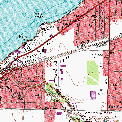 Topographic Map of Lorain Fire Department Station 7, OH