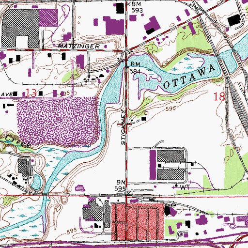 Topographic Map of Toledo Fire and Rescue Department - Station 19, OH