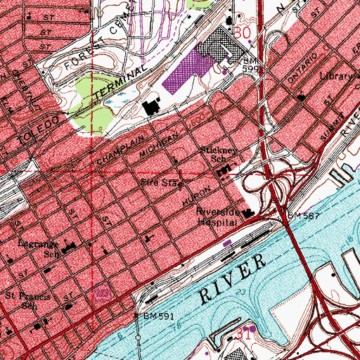 Topographic Map of Toledo Fire and Rescue Department - Station 3, OH
