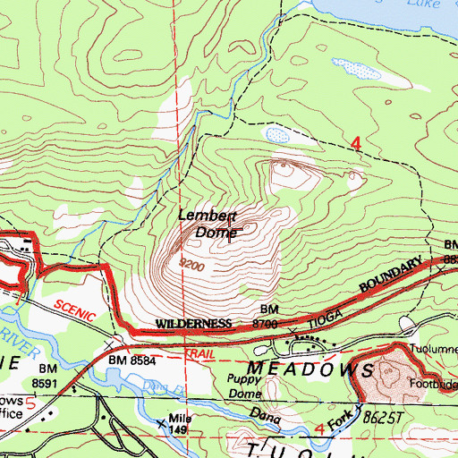 Topographic Map of Lembert Dome, CA
