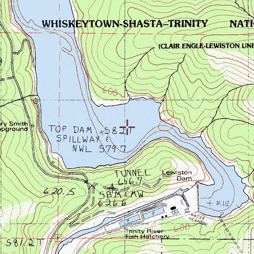 Topographic Map of Lewiston Lake, CA