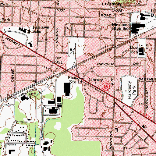 Topographic Map of Akron Fire Department - Station 12, OH