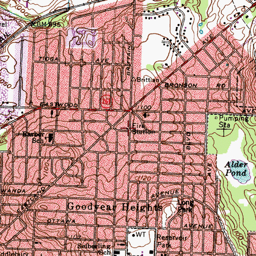 Topographic Map of Akron Fire Department - Station 14, OH