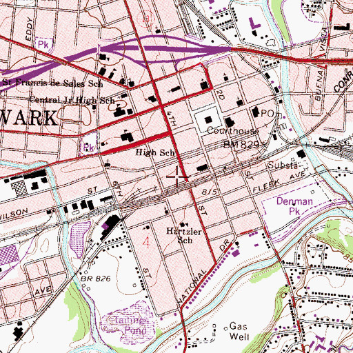 Topographic Map of Newark Fire Department and Emergency Medical Services Station 1, OH