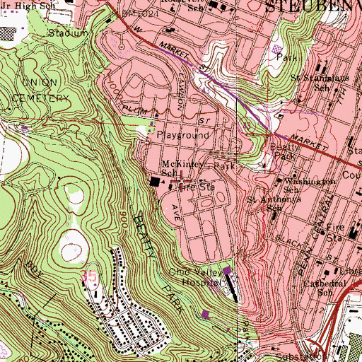 Topographic Map of Steubenville Fire Department Pleasant Heights Station 3, OH