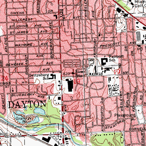 Topographic Map of Dayton Fire Department Station 16, OH