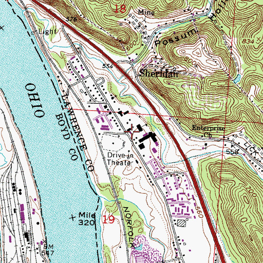 Topographic Map of Perry Township Volunteer Fire Department Station 2 Sheridan, OH