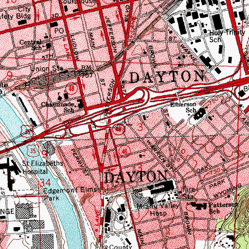 Topographic Map of Dayton Fire Department Station 11, OH