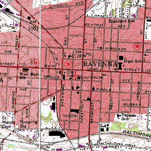 Topographic Map of Ravenna City Fire Department, OH