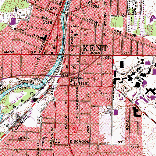 Topographic Map of Kent Fire Department Station 1, OH