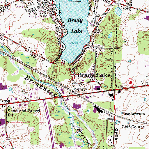 Topographic Map of Brady Lake Fire Department, OH
