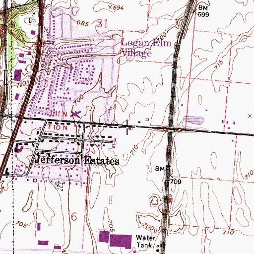 Topographic Map of Pickaway Township Fire Department, OH