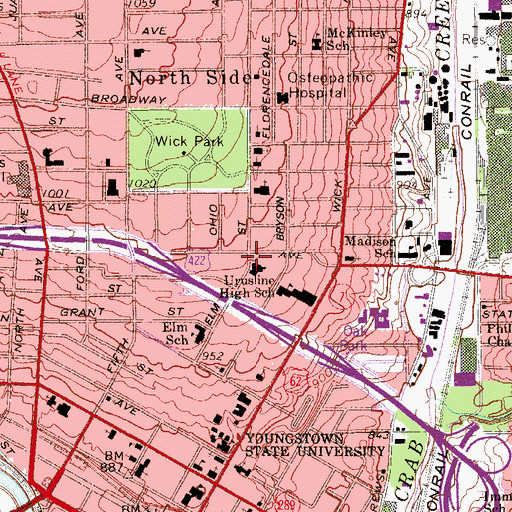Topographic Map of Youngstown Fire Department Station 7, OH