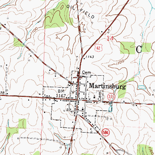 Topographic Map of Bladensburg Volunteer Fire Department Station 2, OH