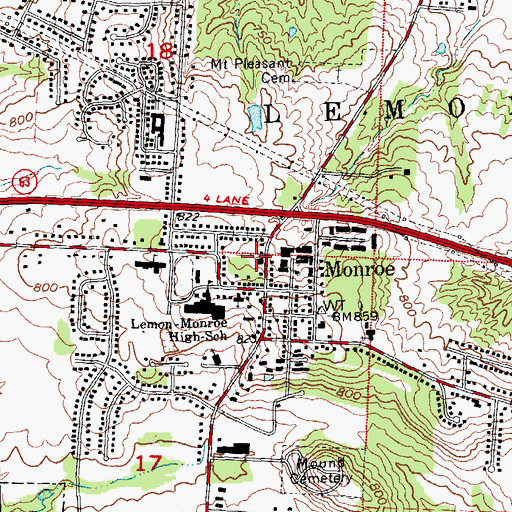 Topographic Map of Monroe Fire Department Station 1, OH