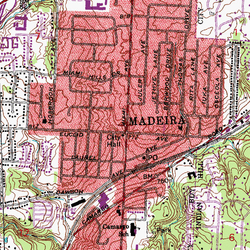 Topographic Map of Madeira and Indian Hill Joint Fire District Madeira Station, OH