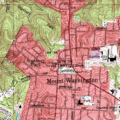 Topographic Map of Cincinnati Fire Department Station 7, OH