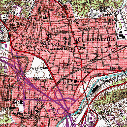 Topographic Map of Cincinnati Fire Department - Station 20, OH