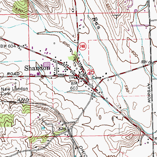 Topographic Map of Morgan Township Volunteer Fire Department Shandon Station, OH
