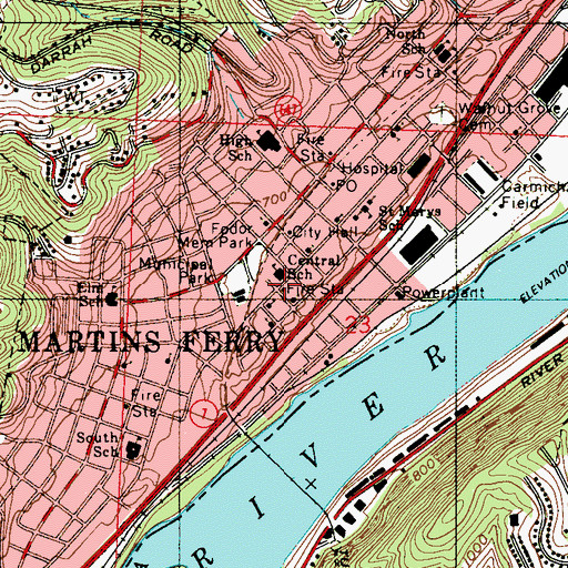 Topographic Map of Martins Ferry Station 28 Ladder Company, OH