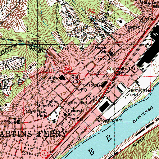Topographic Map of Martins Ferry Station 28 Alert Engine Company, OH