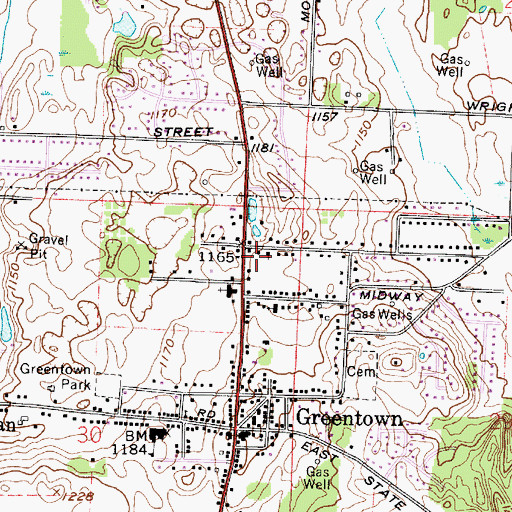 Topographic Map of Greentown Volunteer Fire Department, OH