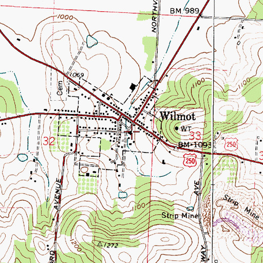 Topographic Map of Wilmot Fire Department, OH