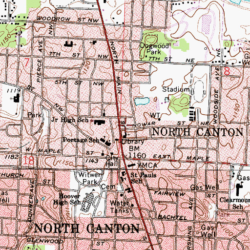 Topographic Map of North Canton Fire Department and Emergency Medical Services - Station 1, OH