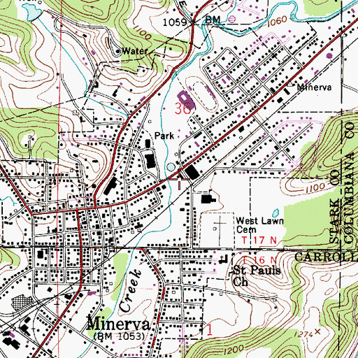 Topographic Map of Minerva Fire Department, OH