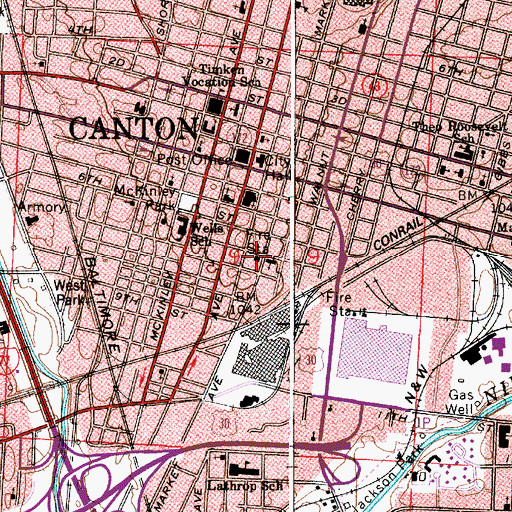 Topographic Map of Canton Fire Department Station 1, OH