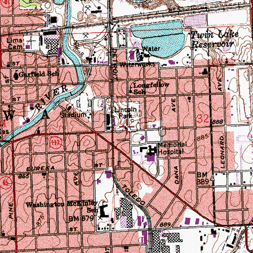 Topographic Map of Lima Fire Department Station 5, OH